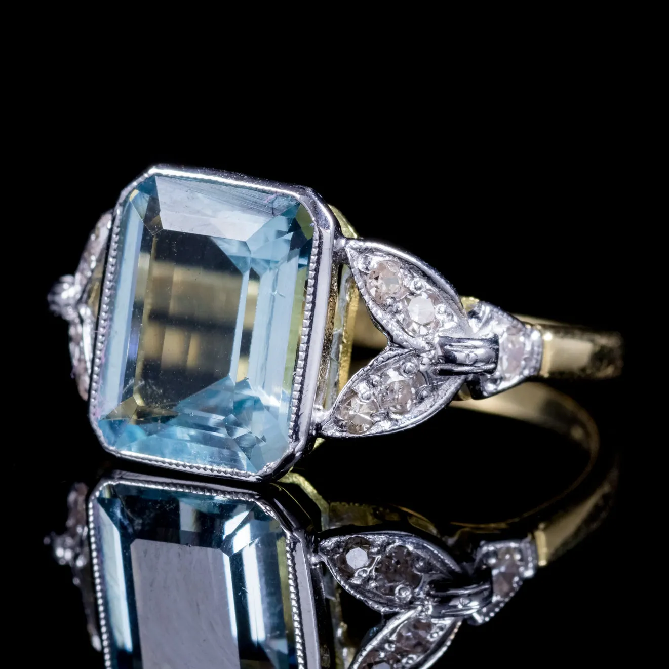 Emerald Cut Aquamarine Diamond Ring 3Ct Aqua 18Ct Gold