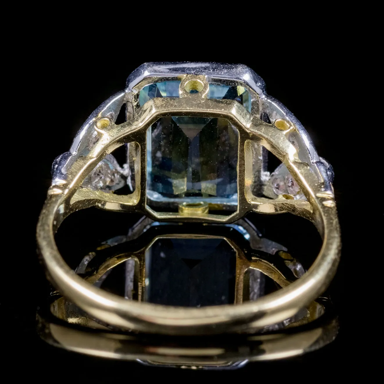 Emerald Cut Aquamarine Diamond Ring 3Ct Aqua 18Ct Gold