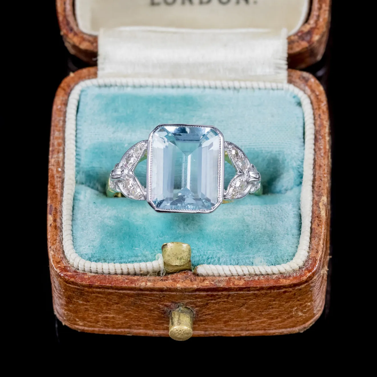 Emerald Cut Aquamarine Diamond Ring 3Ct Aqua 18Ct Gold