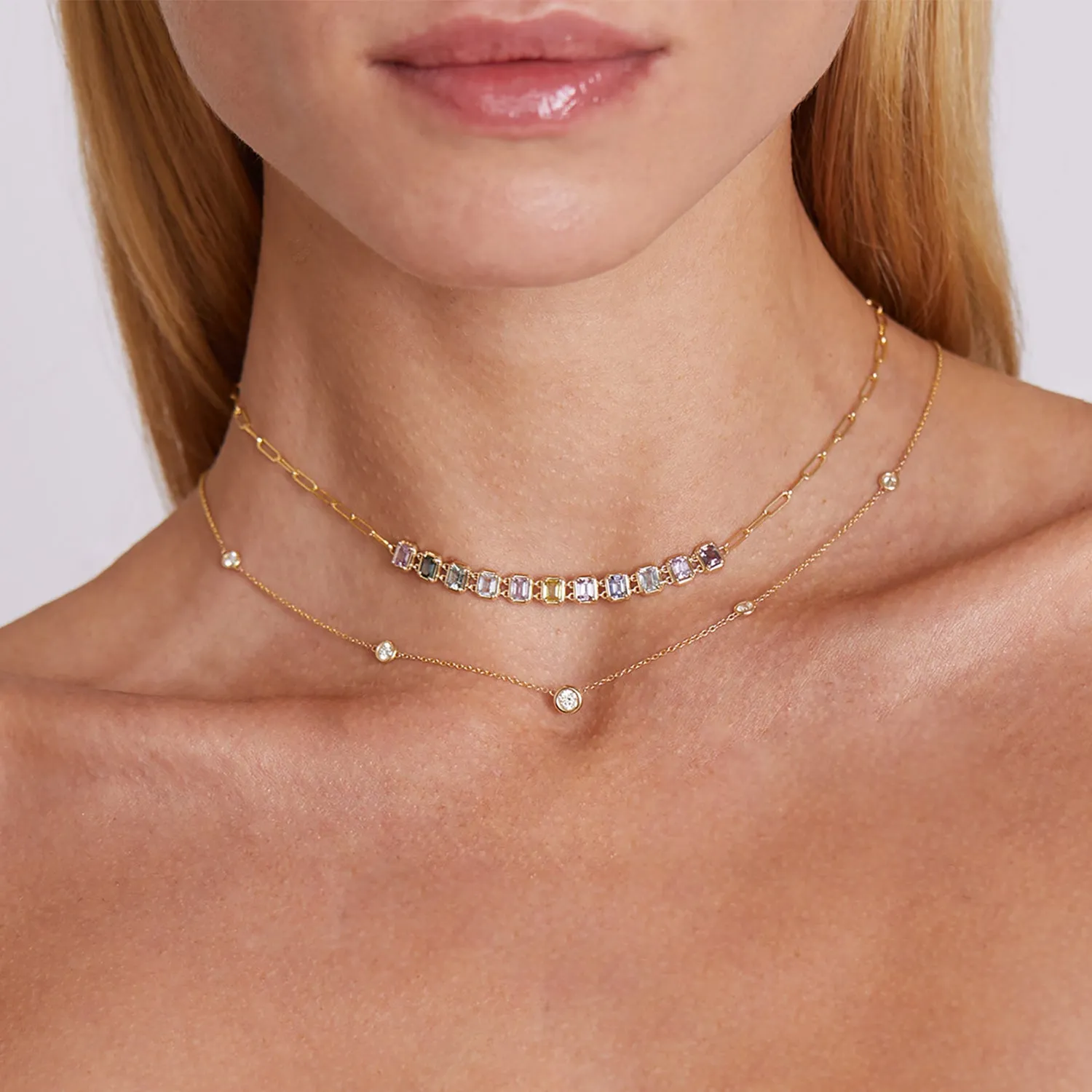 Emerald Cut Sapphire Choker Necklace