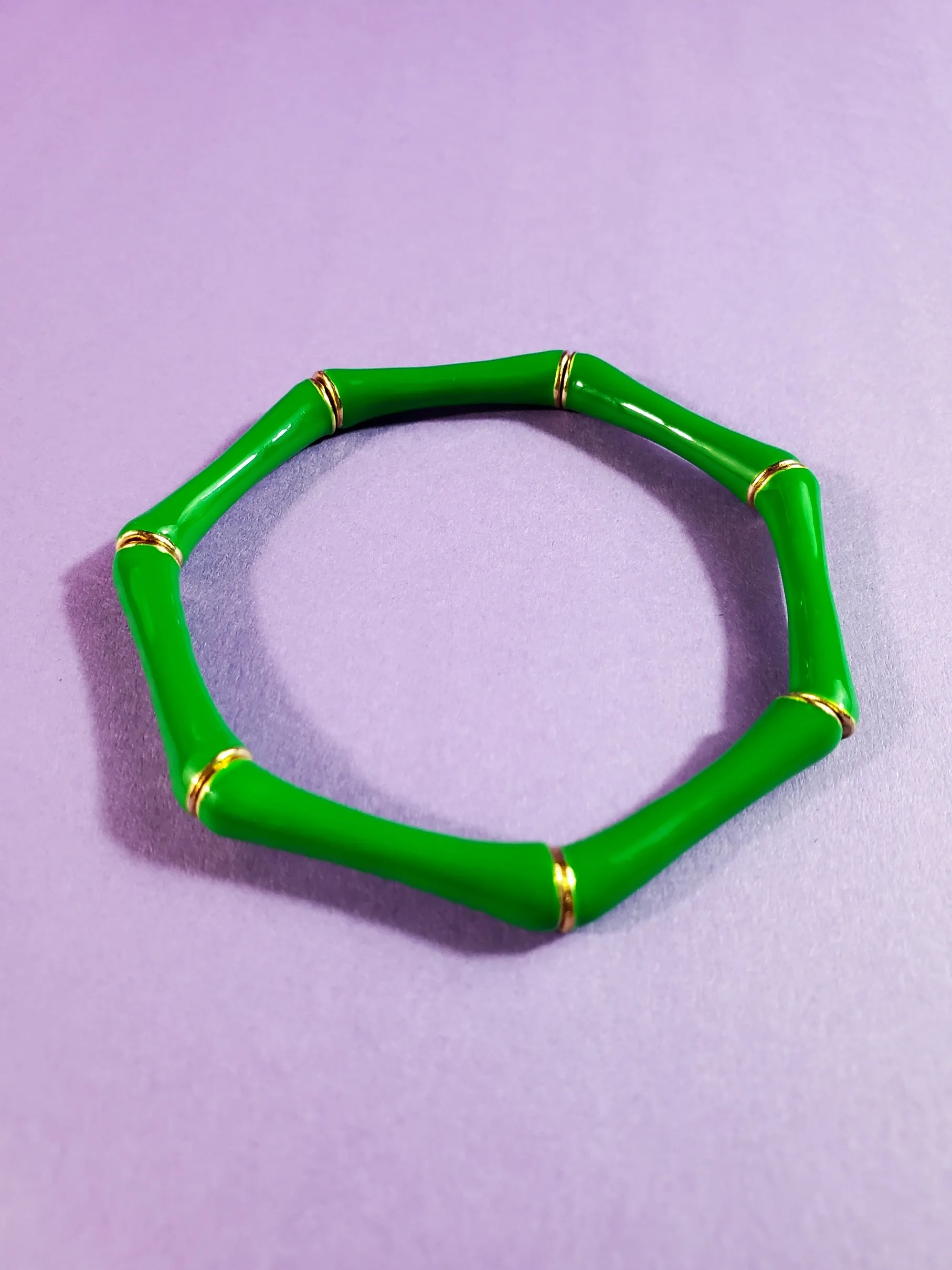 Enameled Stretch Bamboo Bangle in Green