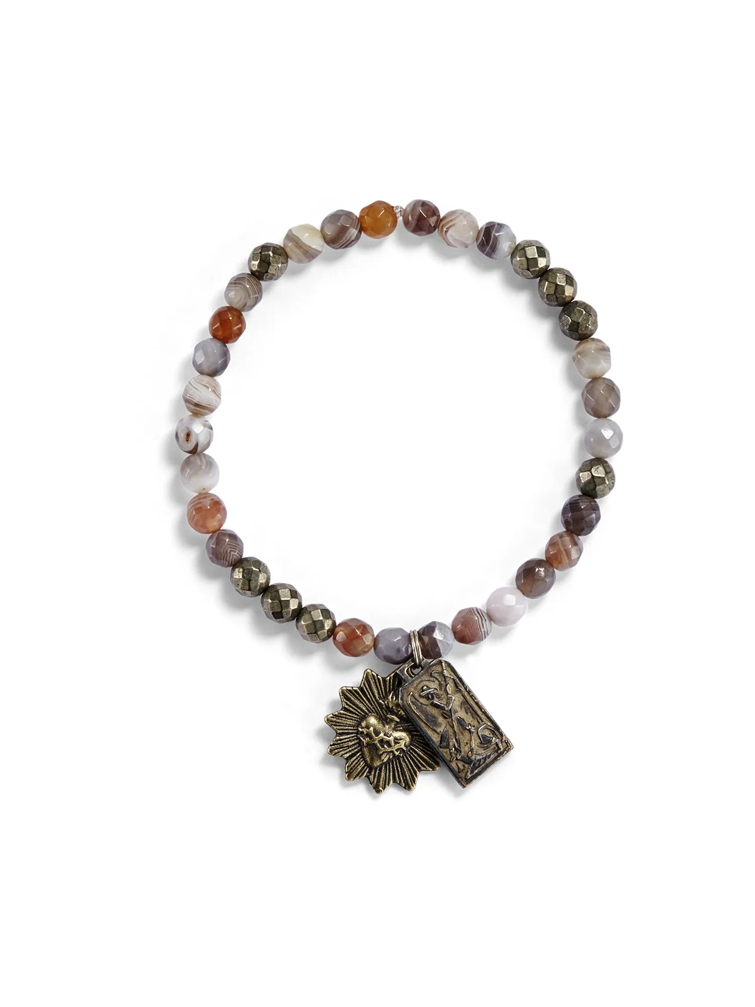 Faceted Botswana Agate & Pyrite Icon Bracelet