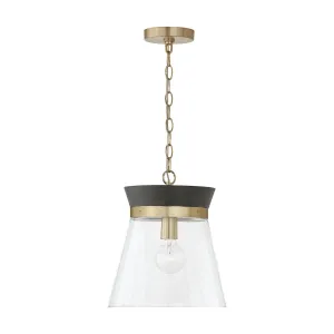 FINN 1-LIGHT PENDANT, BLACK STAIN AND MATTE BRASS