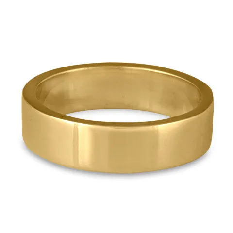 Flat Comfort Fit Wedding Ring, 14K Yellow Gold 6mm Wide by 2mm Thick