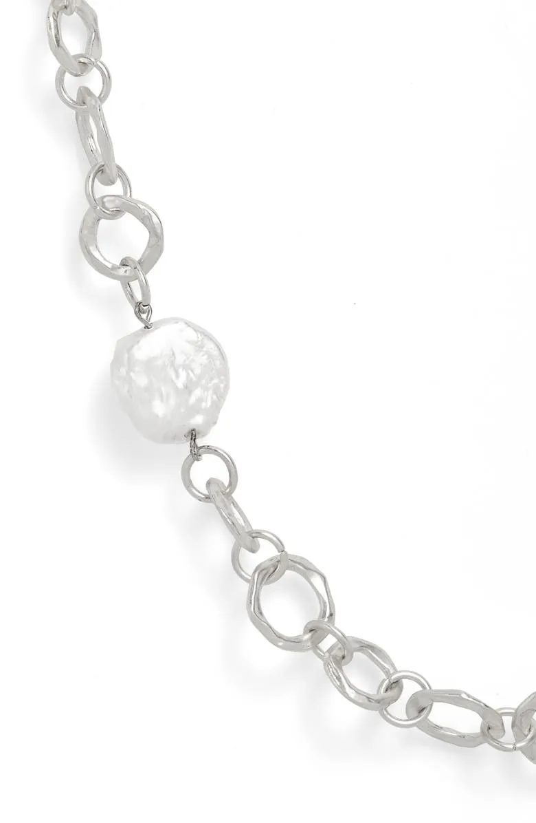 Flat Pearl Station Necklace