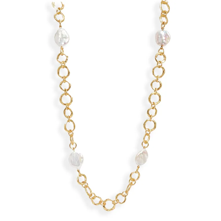 Flat Pearl Station Necklace