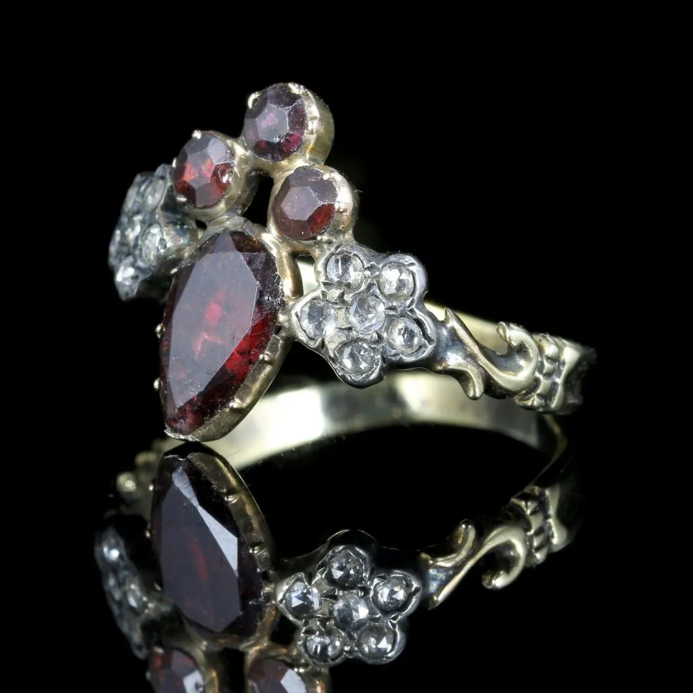 Georgian Fleur De Lis Garnet And Rose Cut Diamond Ring