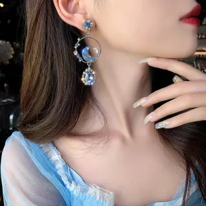 Glittering Star And Moon Drop Earrings