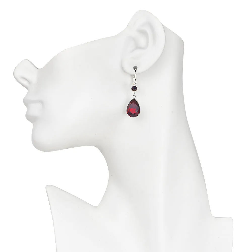 Goddess Tears Leverback Earrings (Sterling Silvertone/Ruby Red)