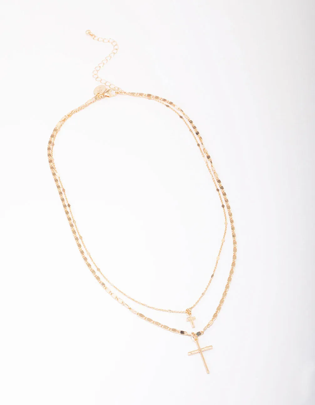 Gold Double Cross Layered Necklace