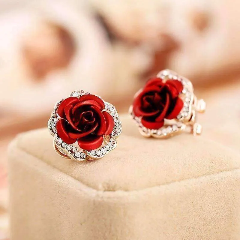 Golden Reflections Metallic Rose Lever Back Stud Earrings - in Four Colors