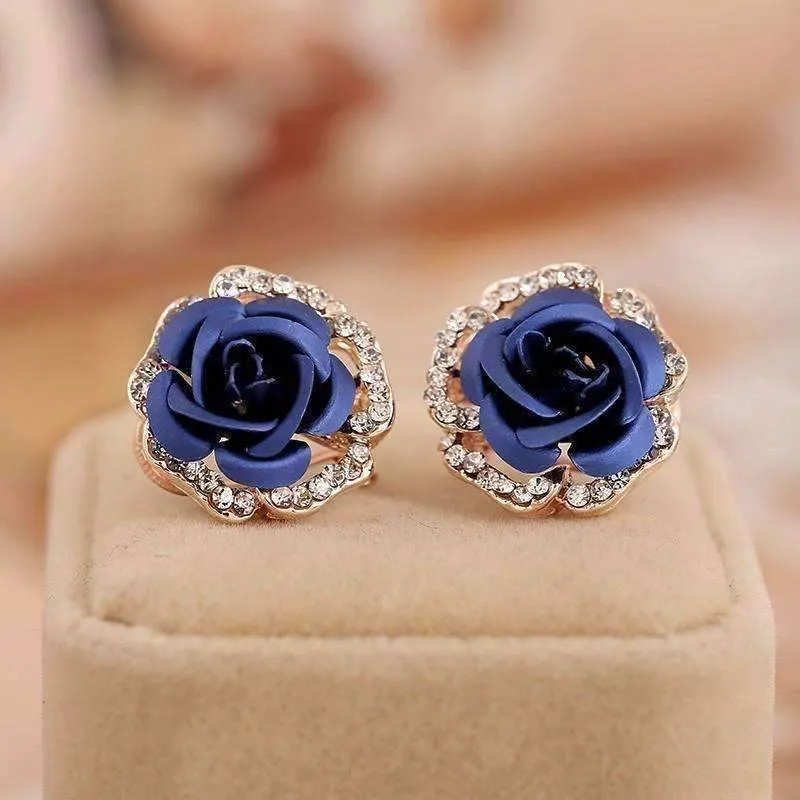 Golden Reflections Metallic Rose Lever Back Stud Earrings - in Four Colors