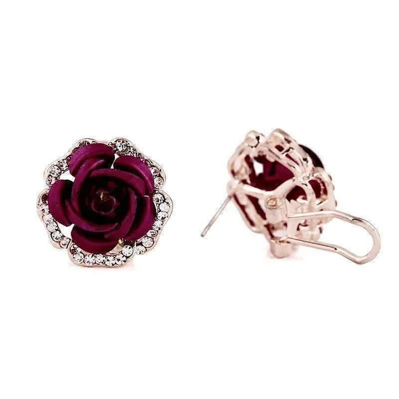 Golden Reflections Metallic Rose Lever Back Stud Earrings - in Four Colors