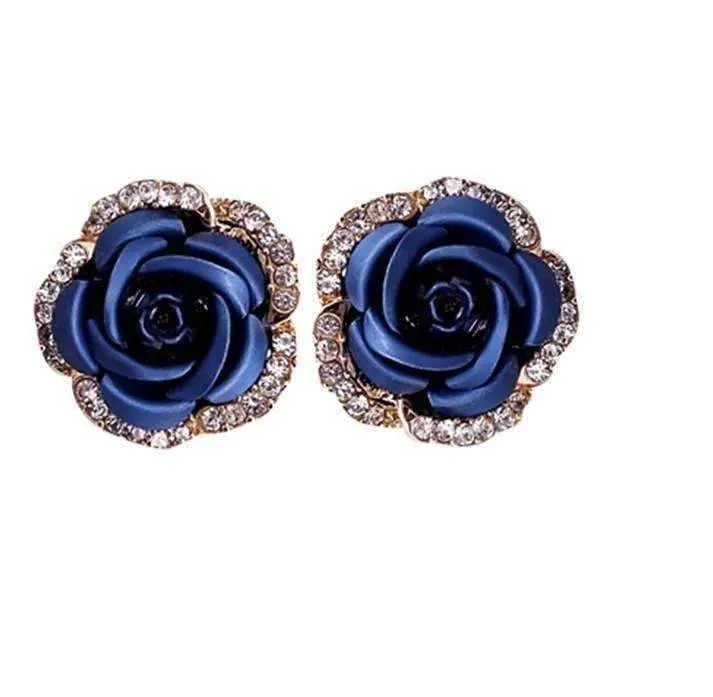 Golden Reflections Metallic Rose Lever Back Stud Earrings - in Four Colors