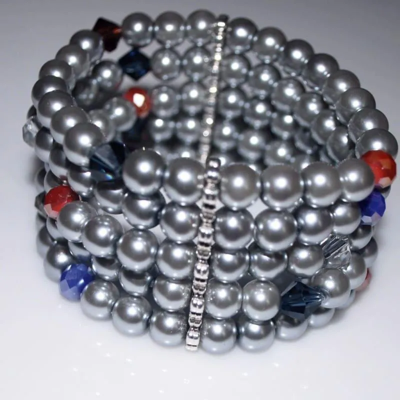 Gray Multiple Strands Glass Pearls Bracelets