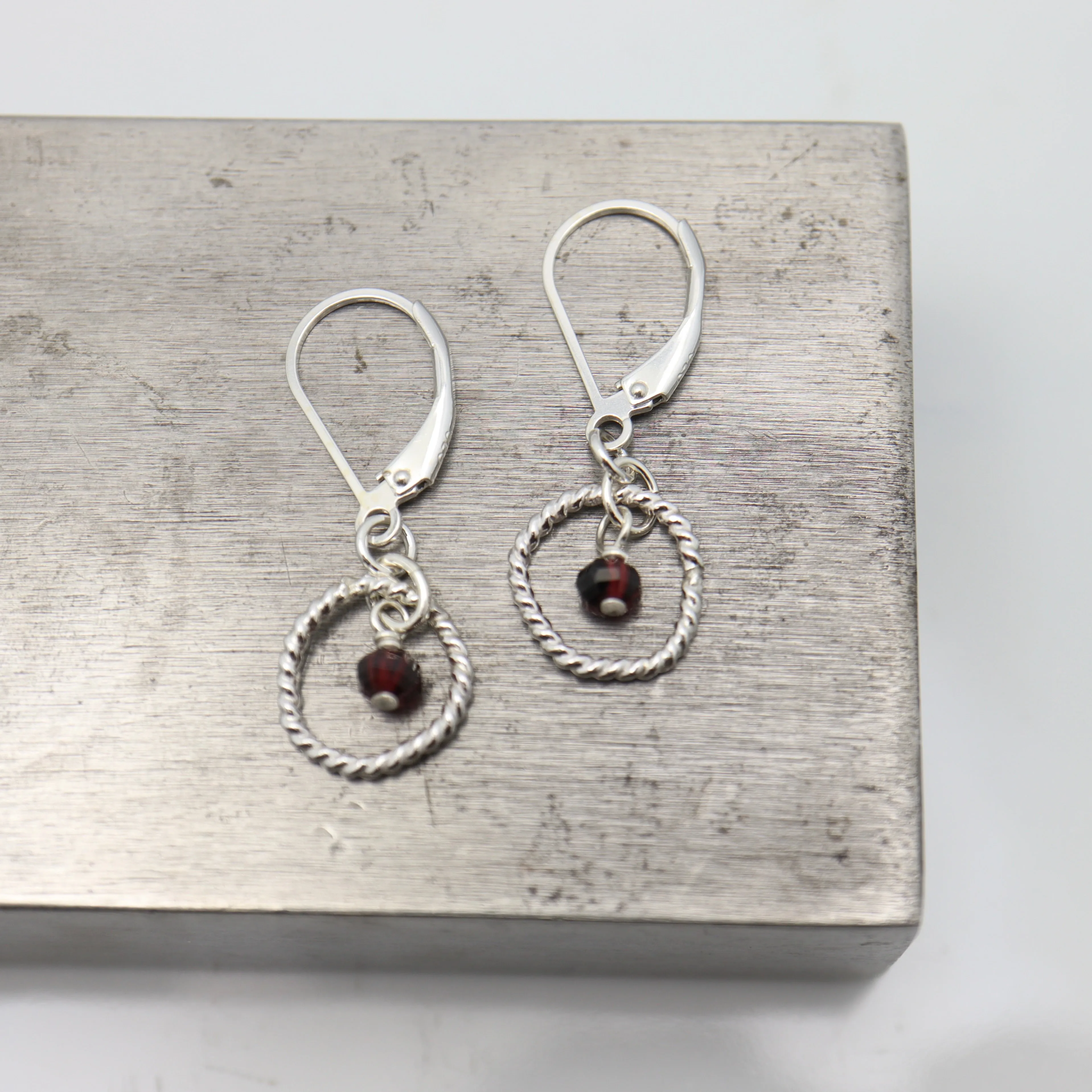 January - Garnet Birthstone Sterling Silver Earrings