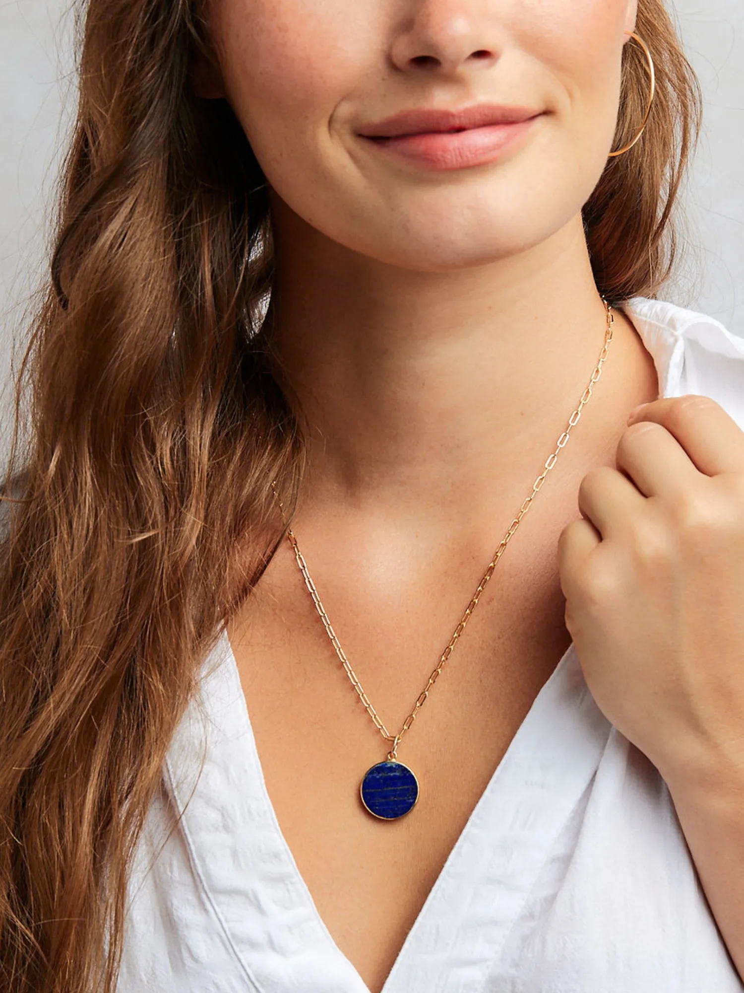 Jessica Lapis Coin Pendant Necklace