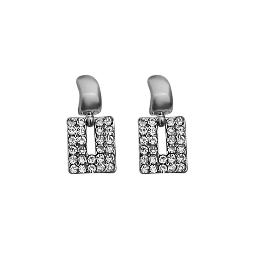 JewelMaze Austrian Stone Silver Plated Stud Earrings ( assorted design )