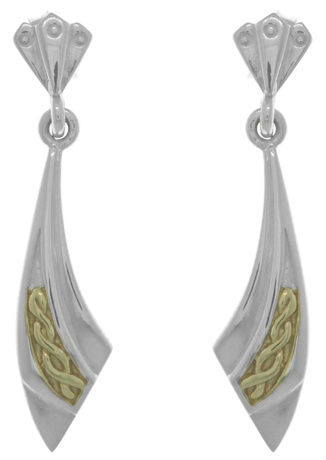 Jewelry Trends Sterling Silver Art Deco Celtic Knot Ribbon Dangle Post Earrings with 18k Gold Plating