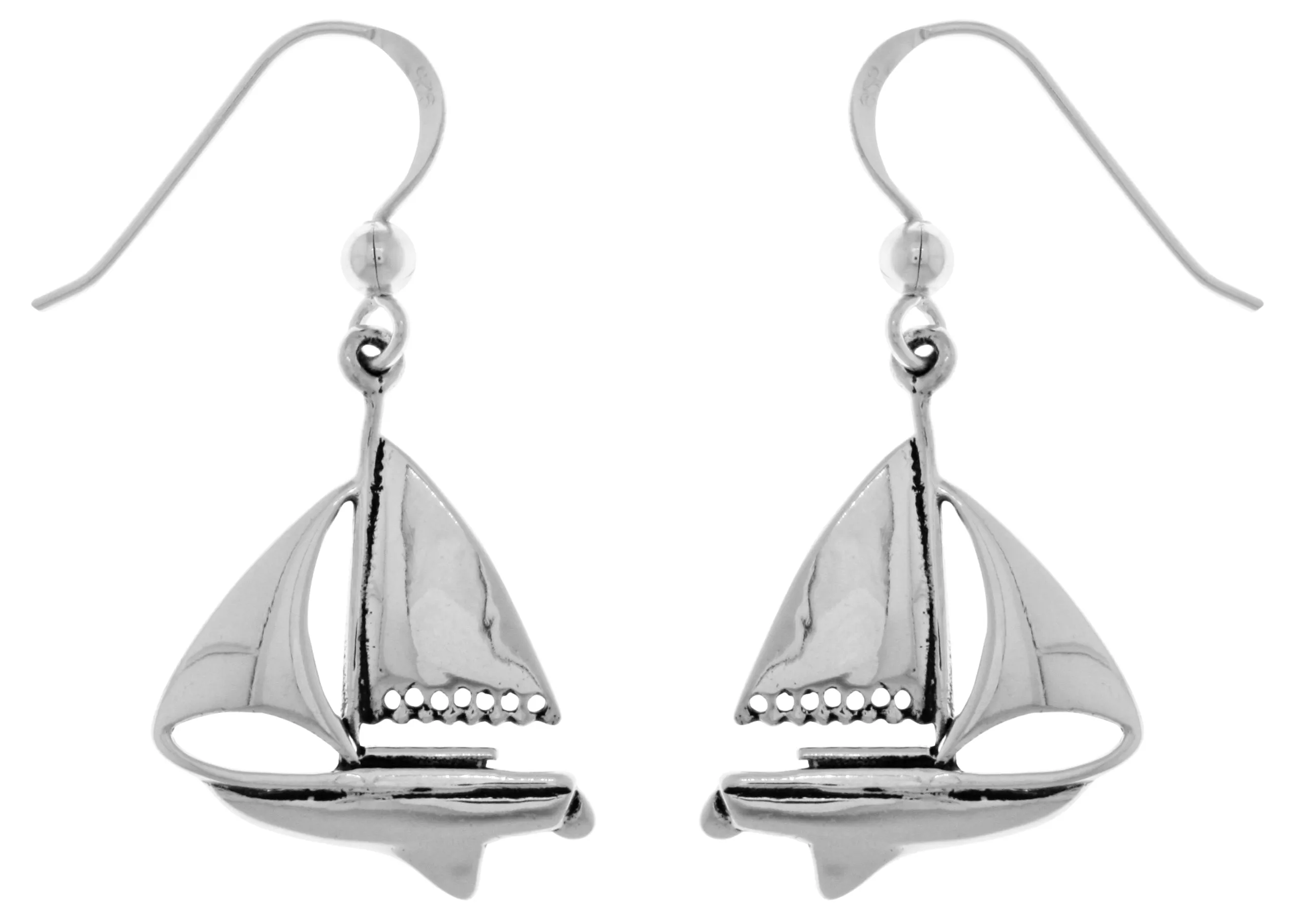 Jewelry Trends Sterling Silver Nautical Sailboat Dangle Earrings