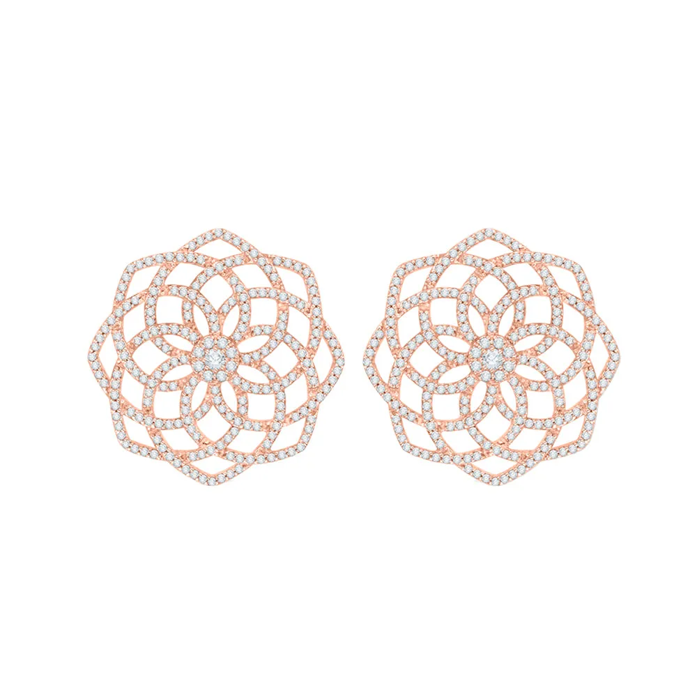 KATARINA 1 1/2 cttw Lab Grown Diamond Floral Fashion Earrings in 14k Gold