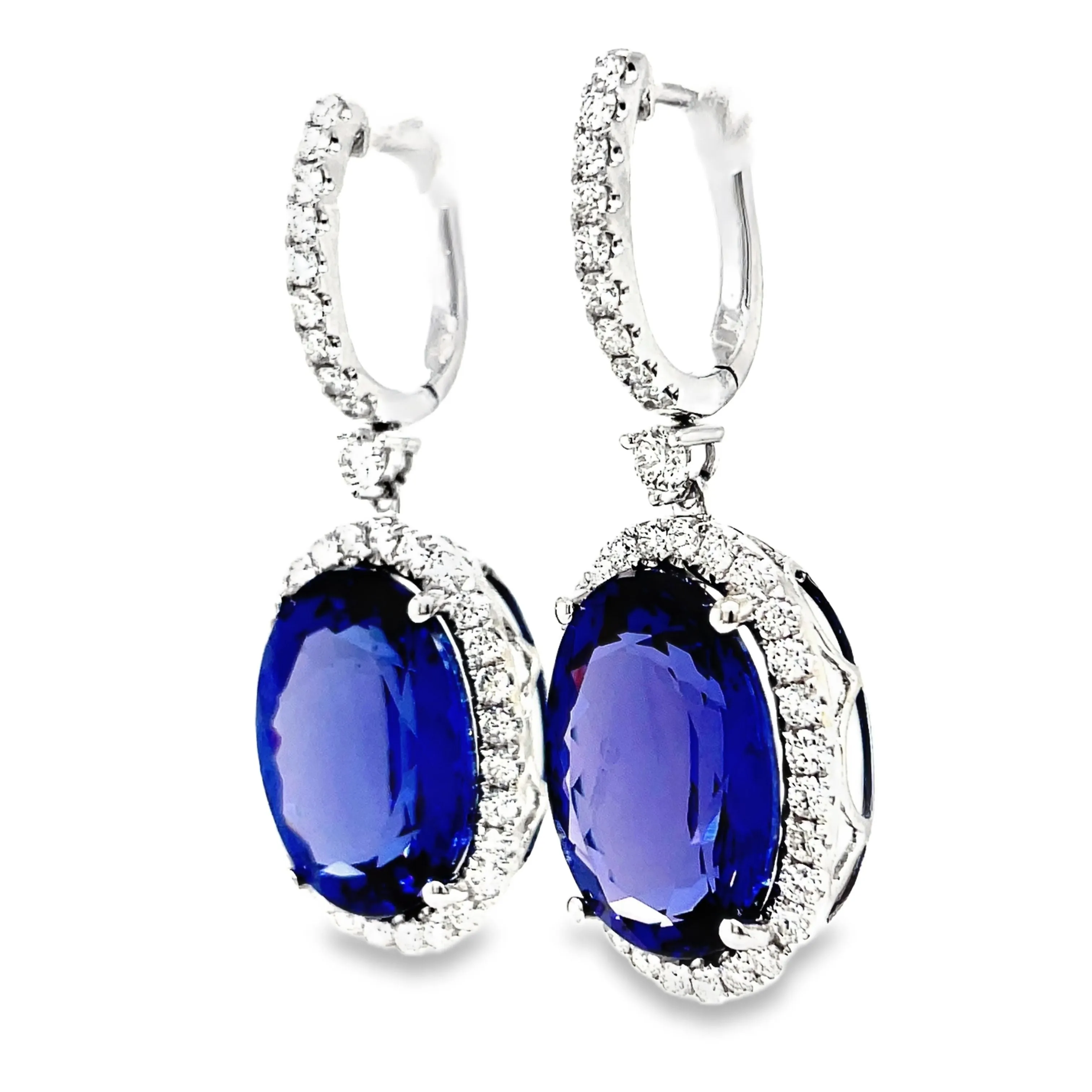 Large Oval Tanzanite and Diamond Drop Earrings