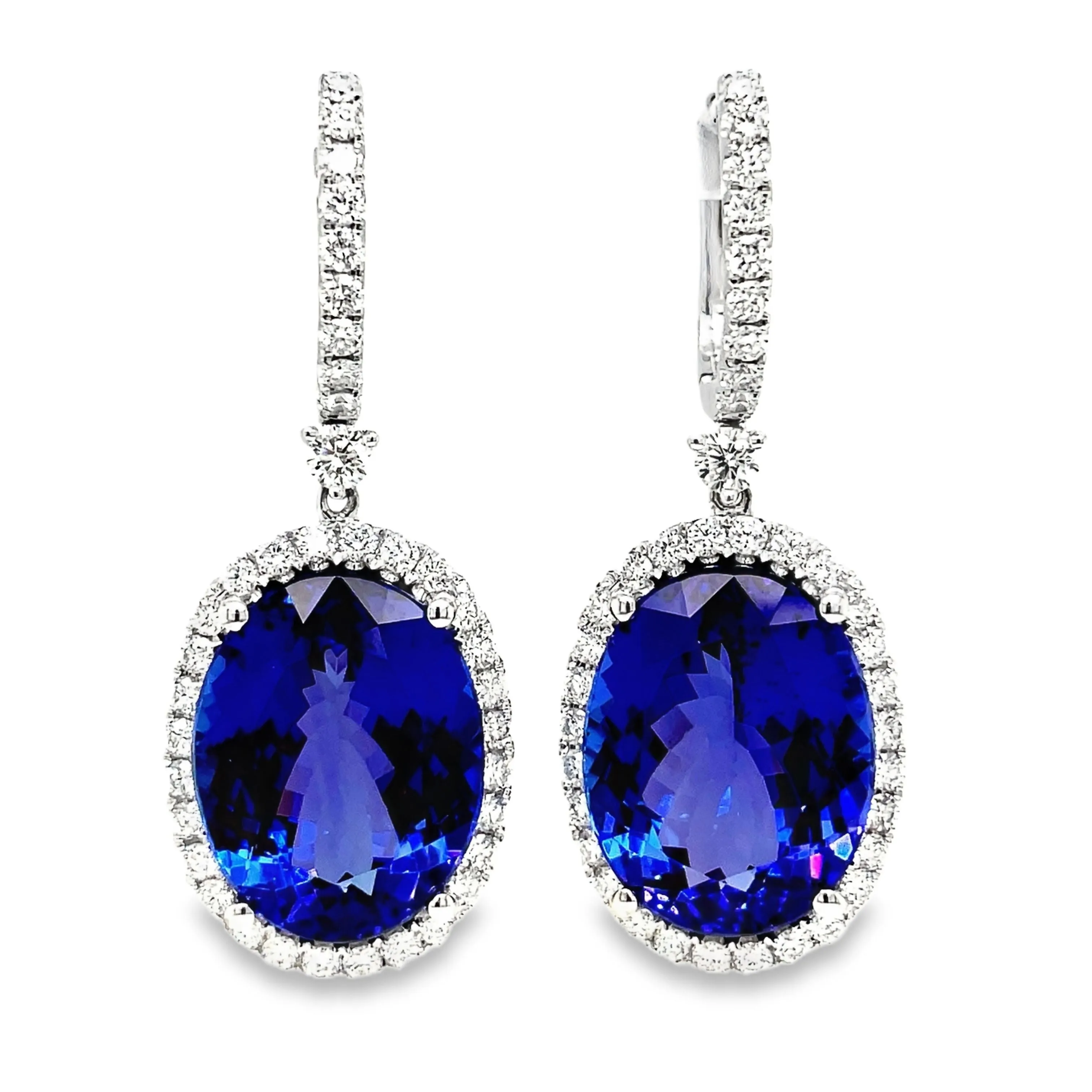 Large Oval Tanzanite and Diamond Drop Earrings