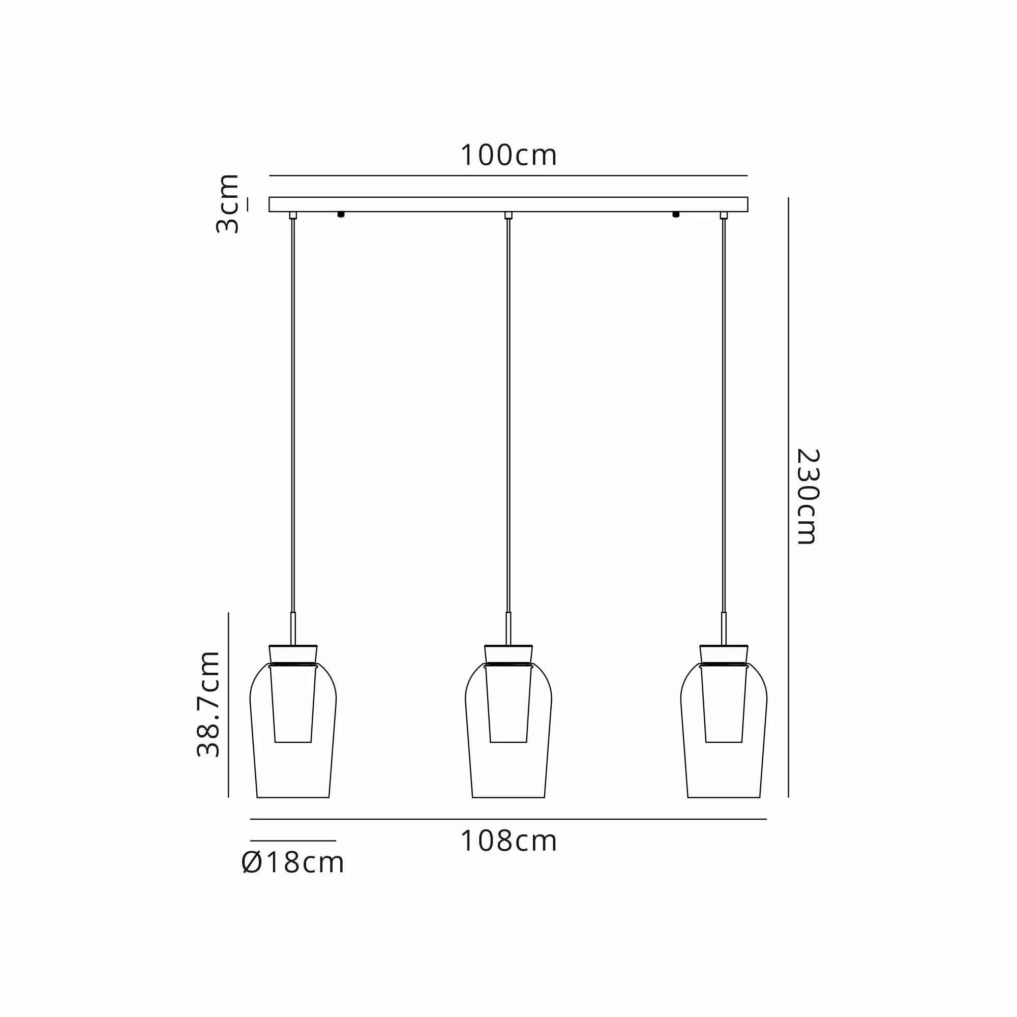 Mantra M8277 Nora 3 Light Linear Pendant White/Wood/Clear Glass With Frosted Inner