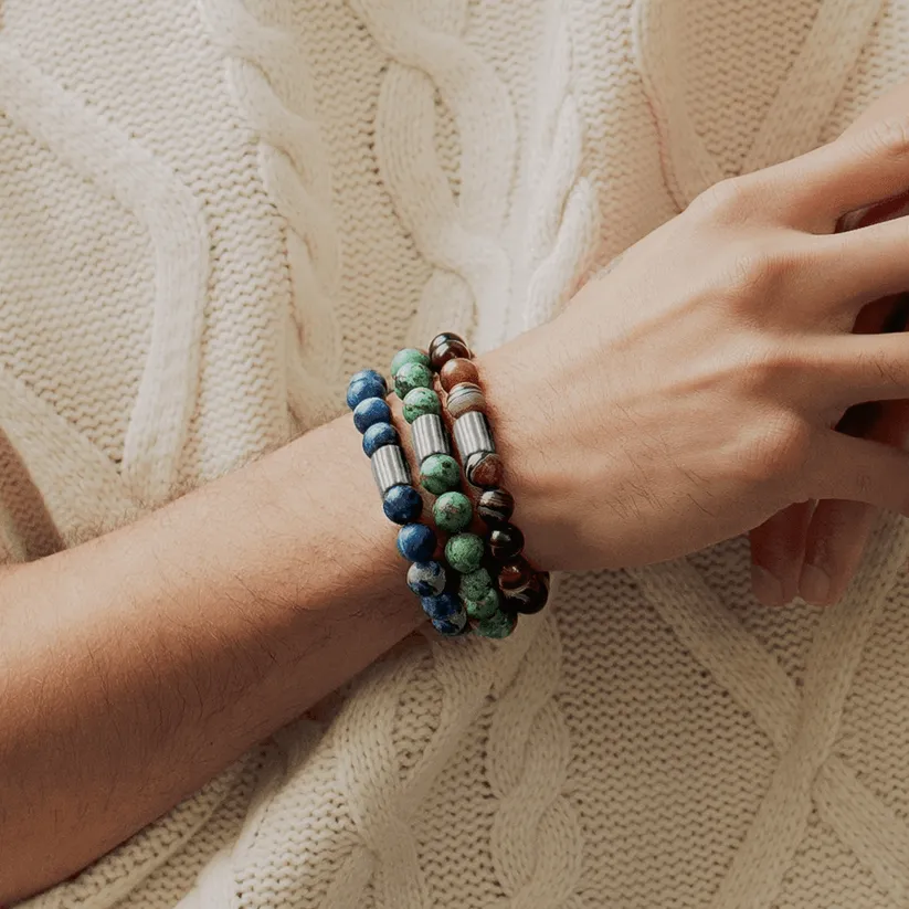 Maxi Pop Beaded Bracelet Rhodium Silver with Green African Turquoise Medium 17.50cm