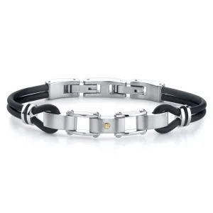 Men's Stainless Steel Panther Link Dual Rubber Cord Bracelet