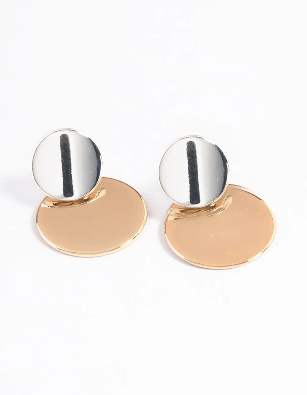 Mixed Metal Double Disc Graduated Drop Earrings