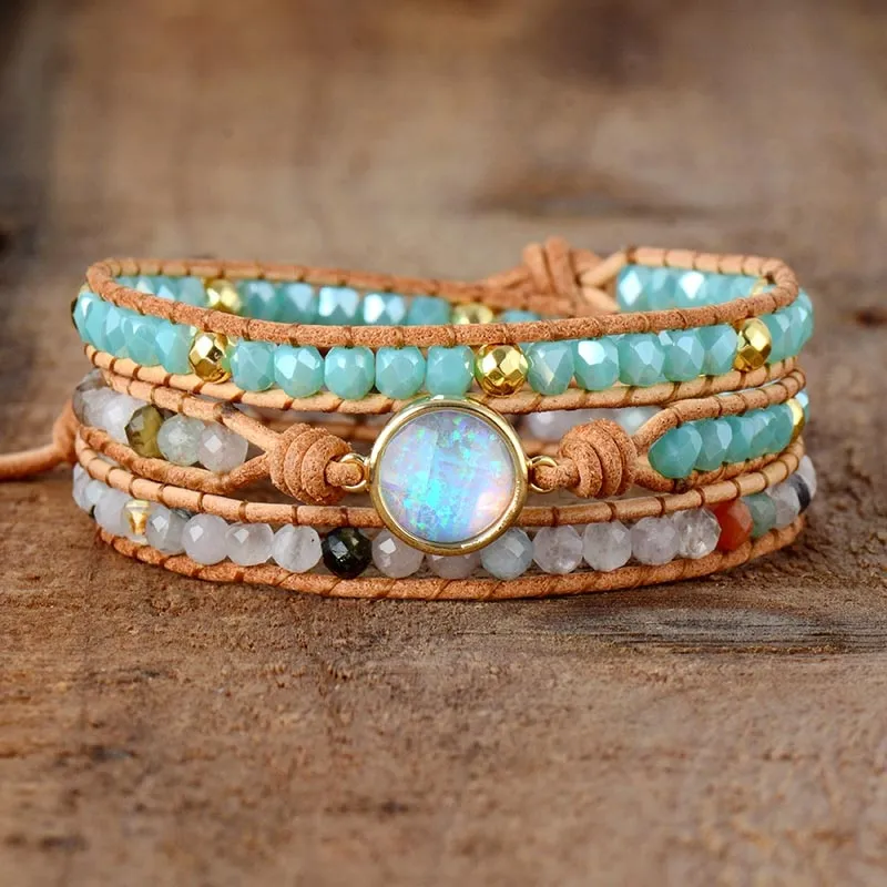 Natural Opal Stone Rhinestone Women Bracelets