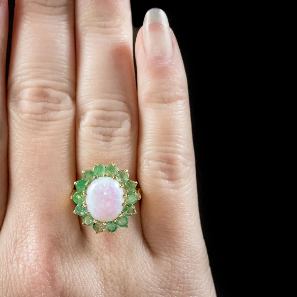 Opal Chrysoprase Cluster Ring 9Ct Gold On Silver