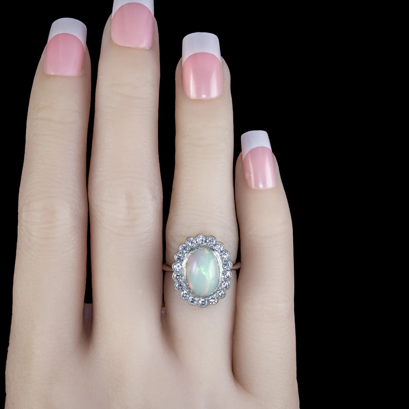 Opal Diamond Ring Platinum 4ct Natural Opal 1.60ct Diamonds