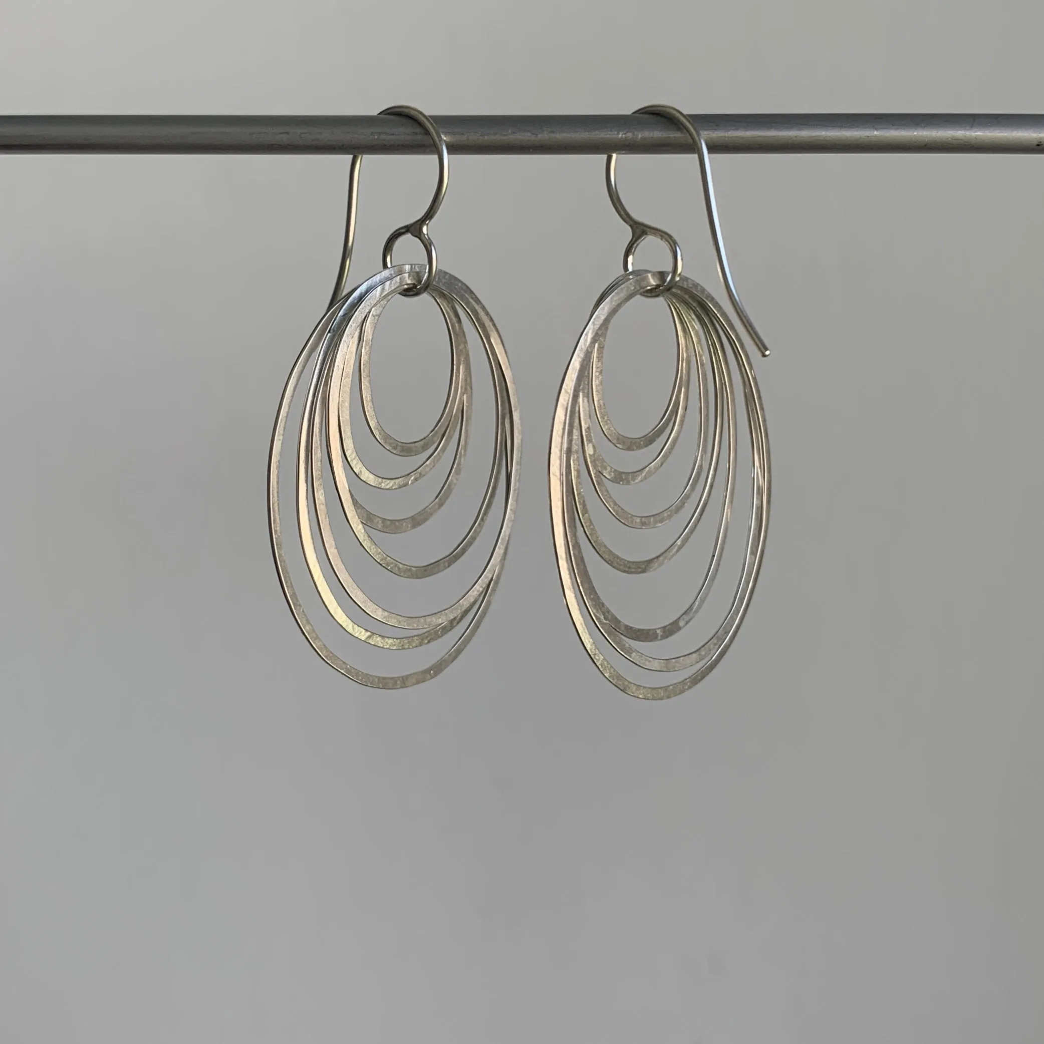 Oval Silver Ripple Earrings