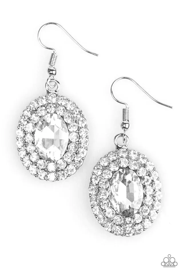 Paparazzi Earring ~ Grit and Glitter - White