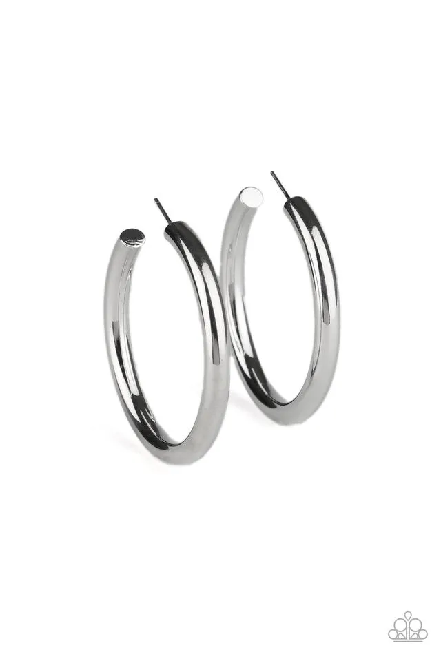 Paparazzi Earring ~ Hoop Hustle - Silver