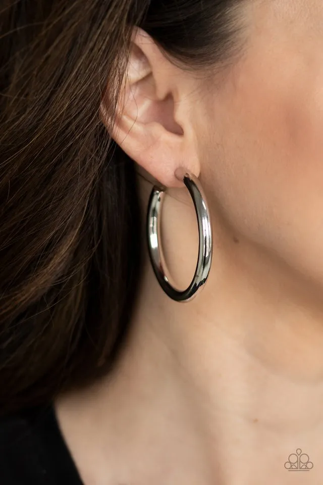 Paparazzi Earring ~ Hoop Hustle - Silver