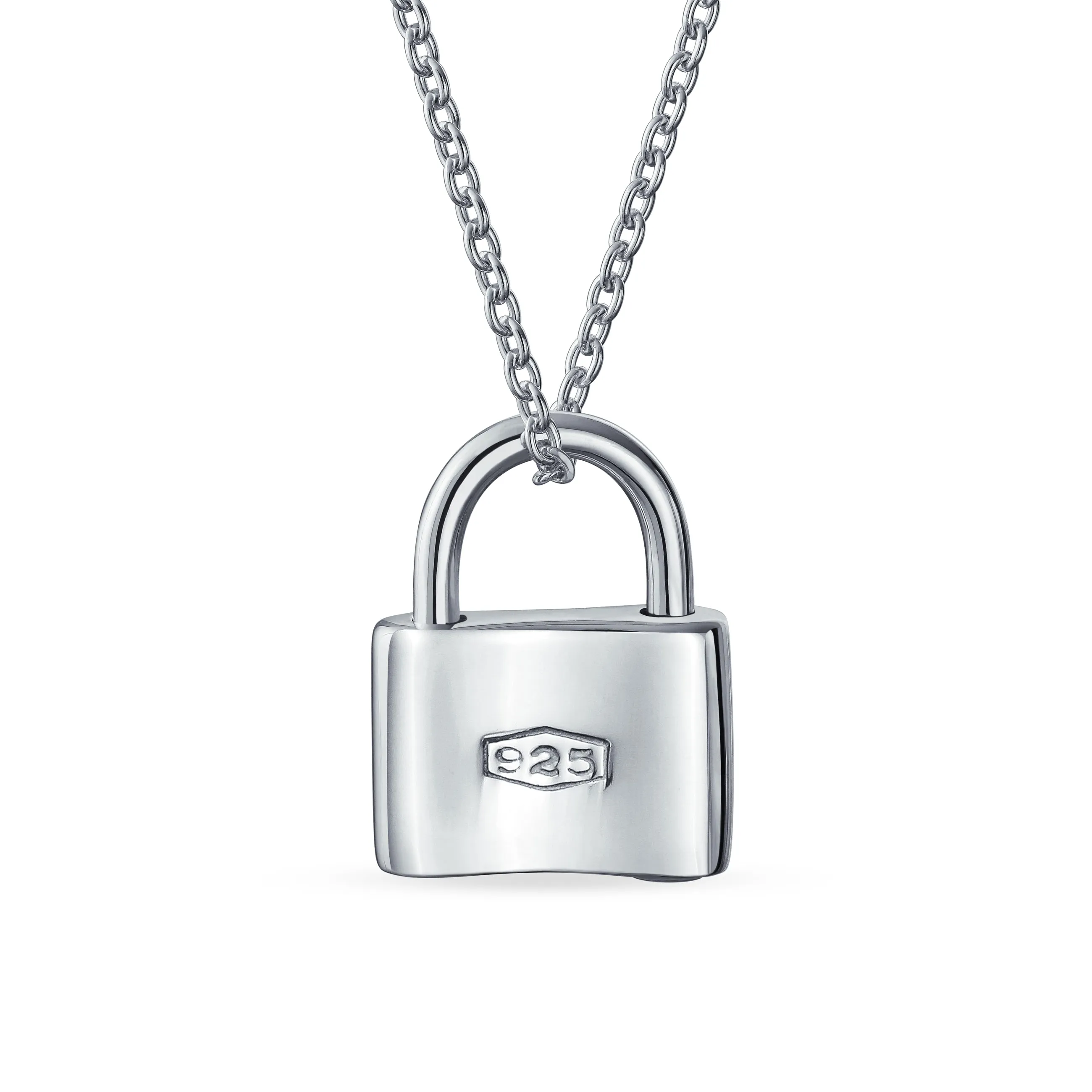 Personalized Script Initial Lovers Padlock Pendant Necklace Silver