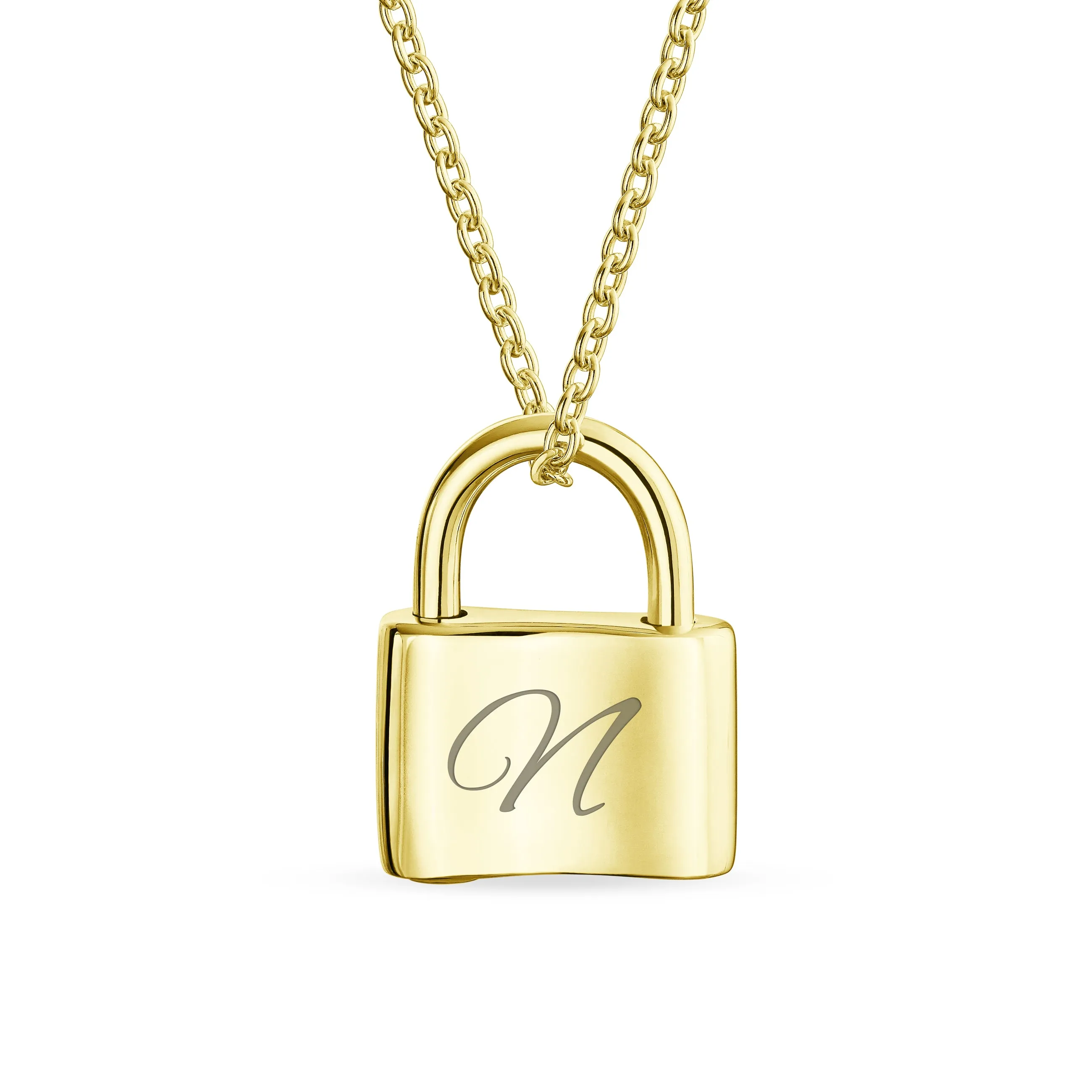 Personalized Script Initial Lovers Padlock Pendant Necklace Silver