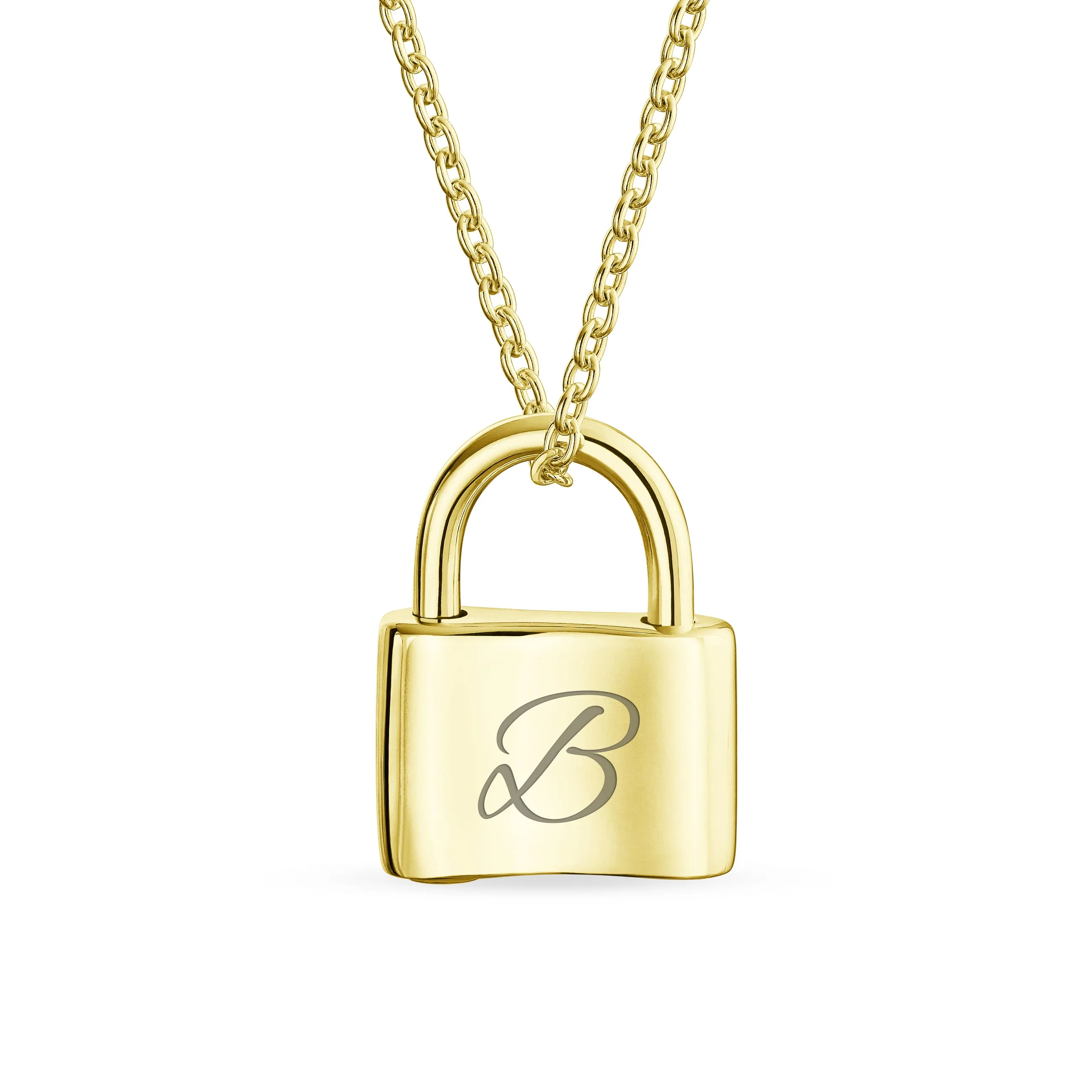 Personalized Script Initial Lovers Padlock Pendant Necklace Silver