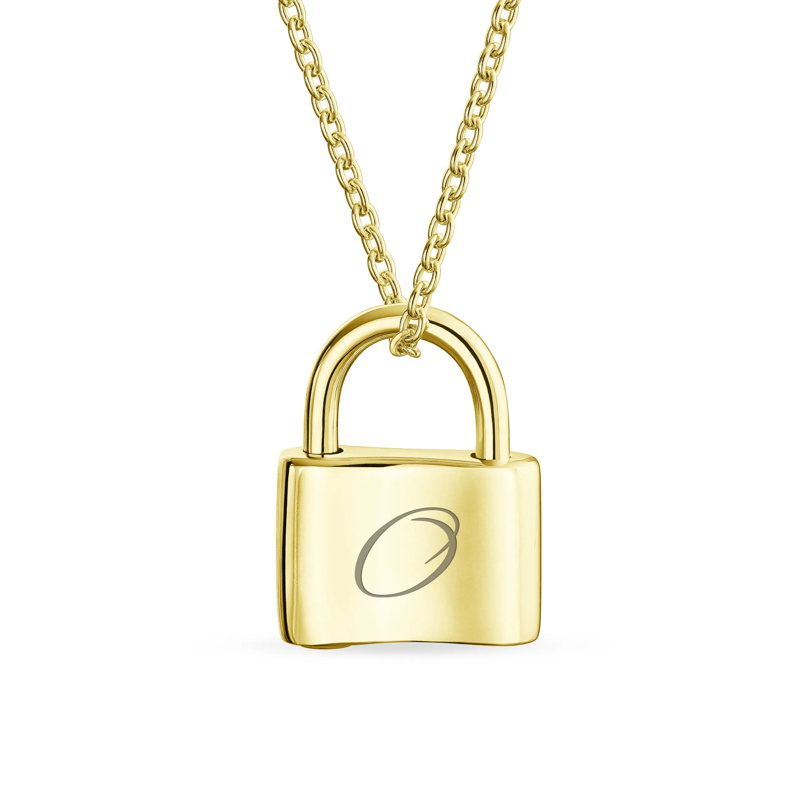 Personalized Script Initial Lovers Padlock Pendant Necklace Silver