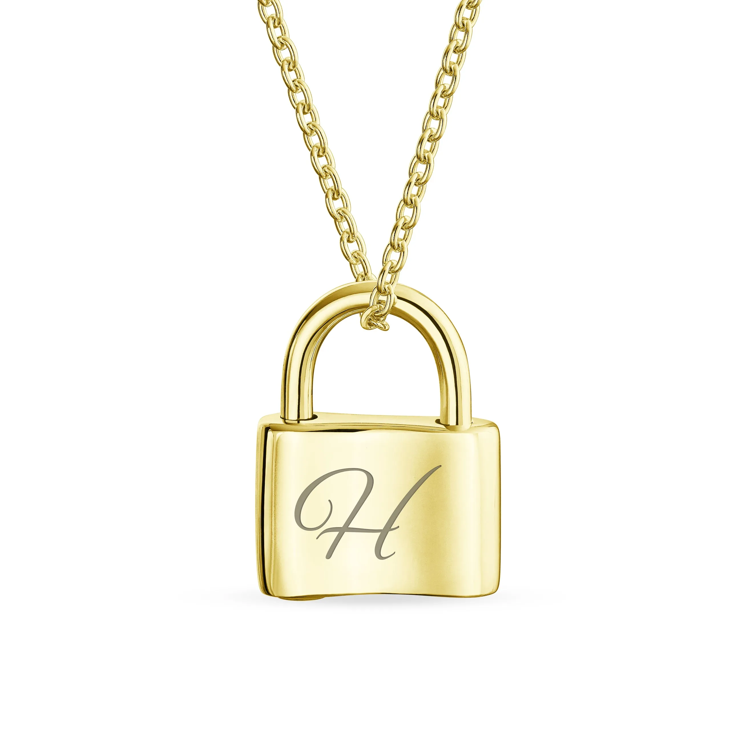 Personalized Script Initial Lovers Padlock Pendant Necklace Silver