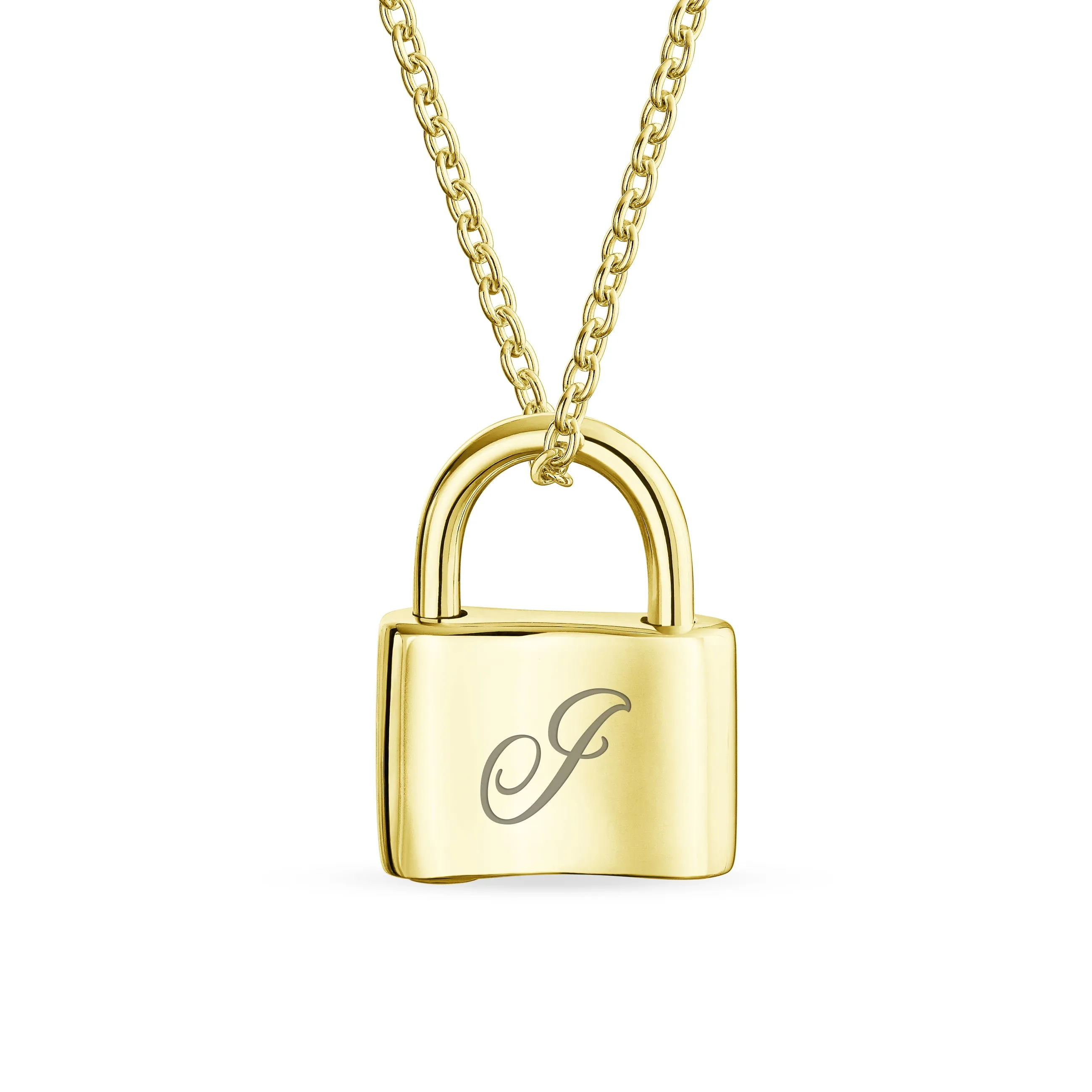 Personalized Script Initial Lovers Padlock Pendant Necklace Silver