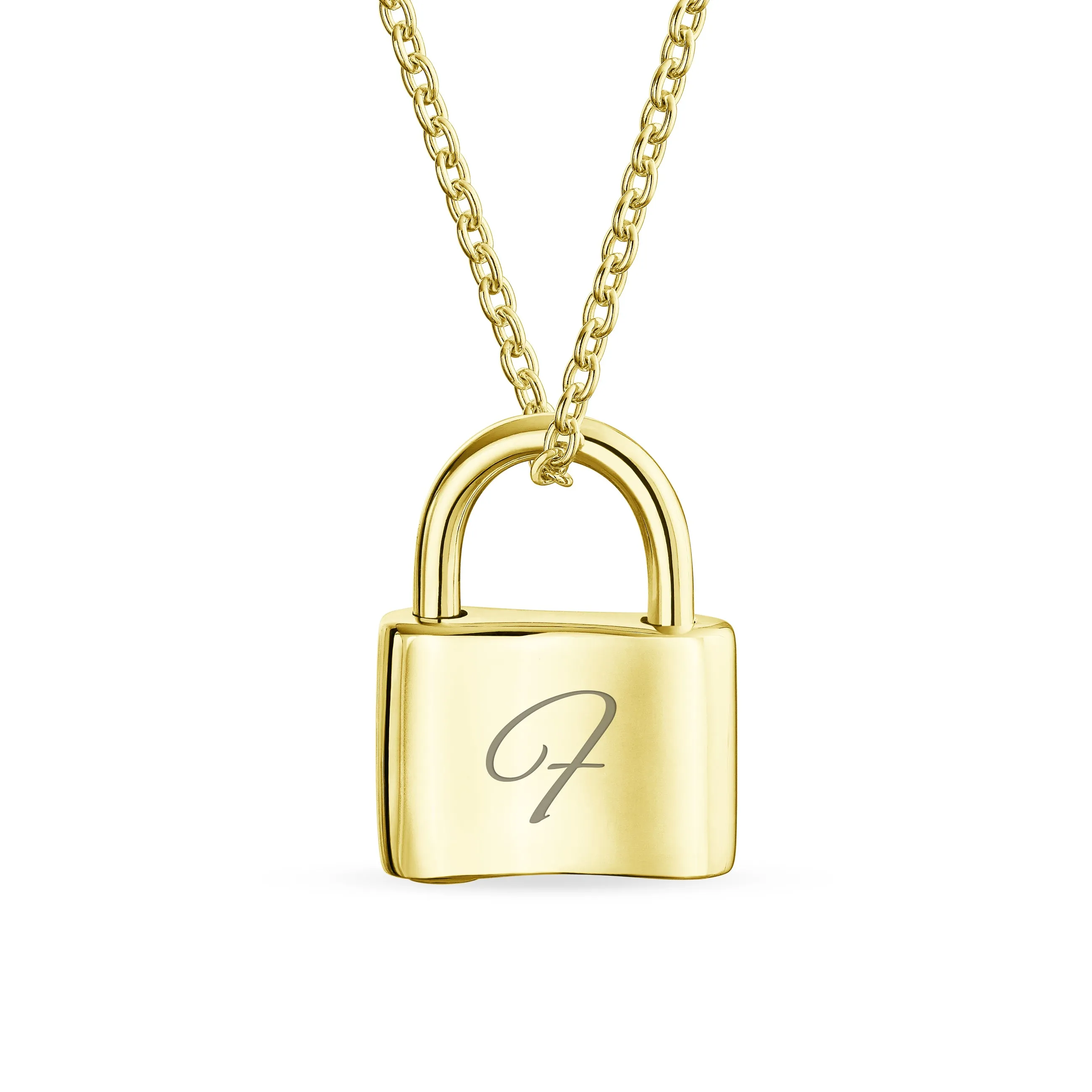 Personalized Script Initial Lovers Padlock Pendant Necklace Silver