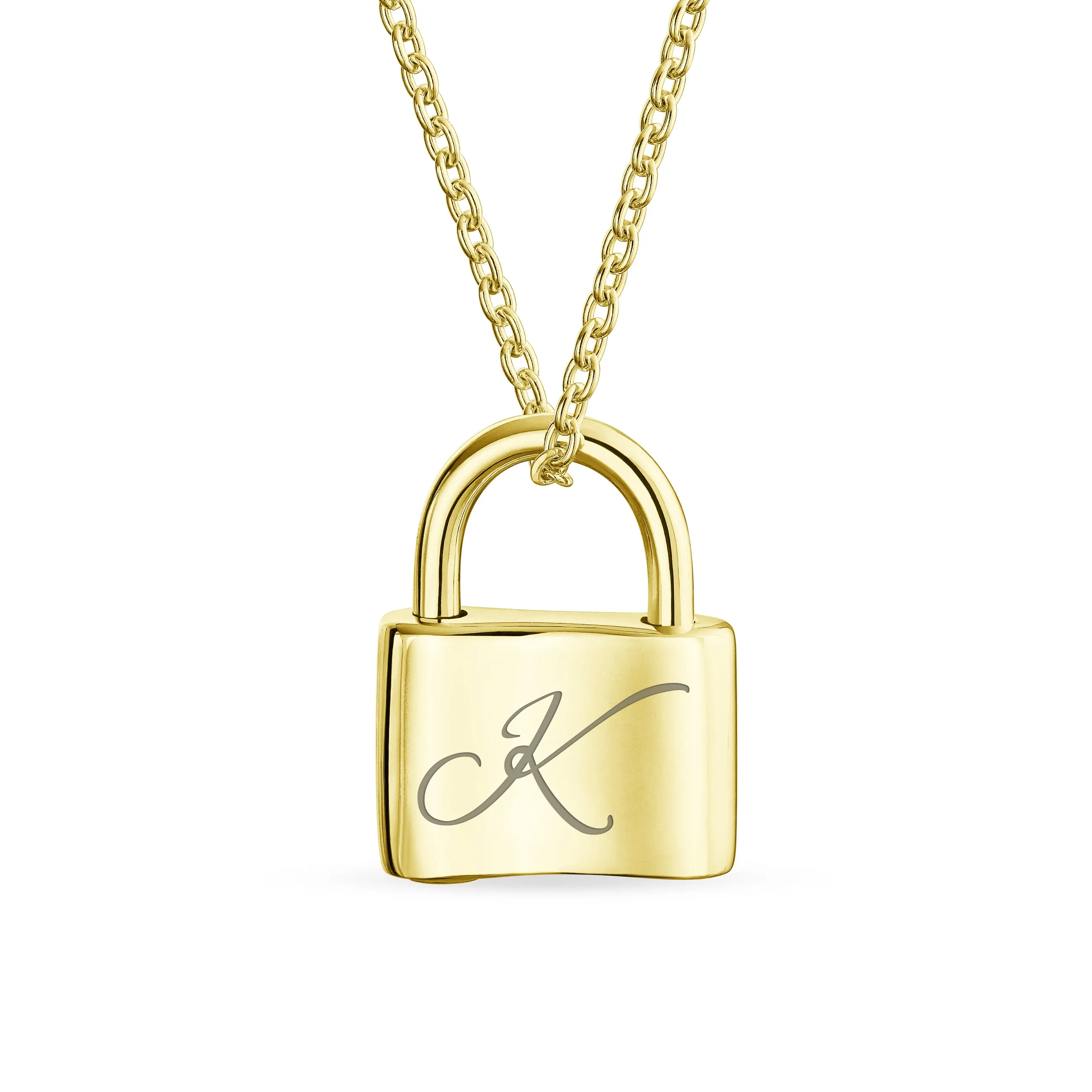 Personalized Script Initial Lovers Padlock Pendant Necklace Silver