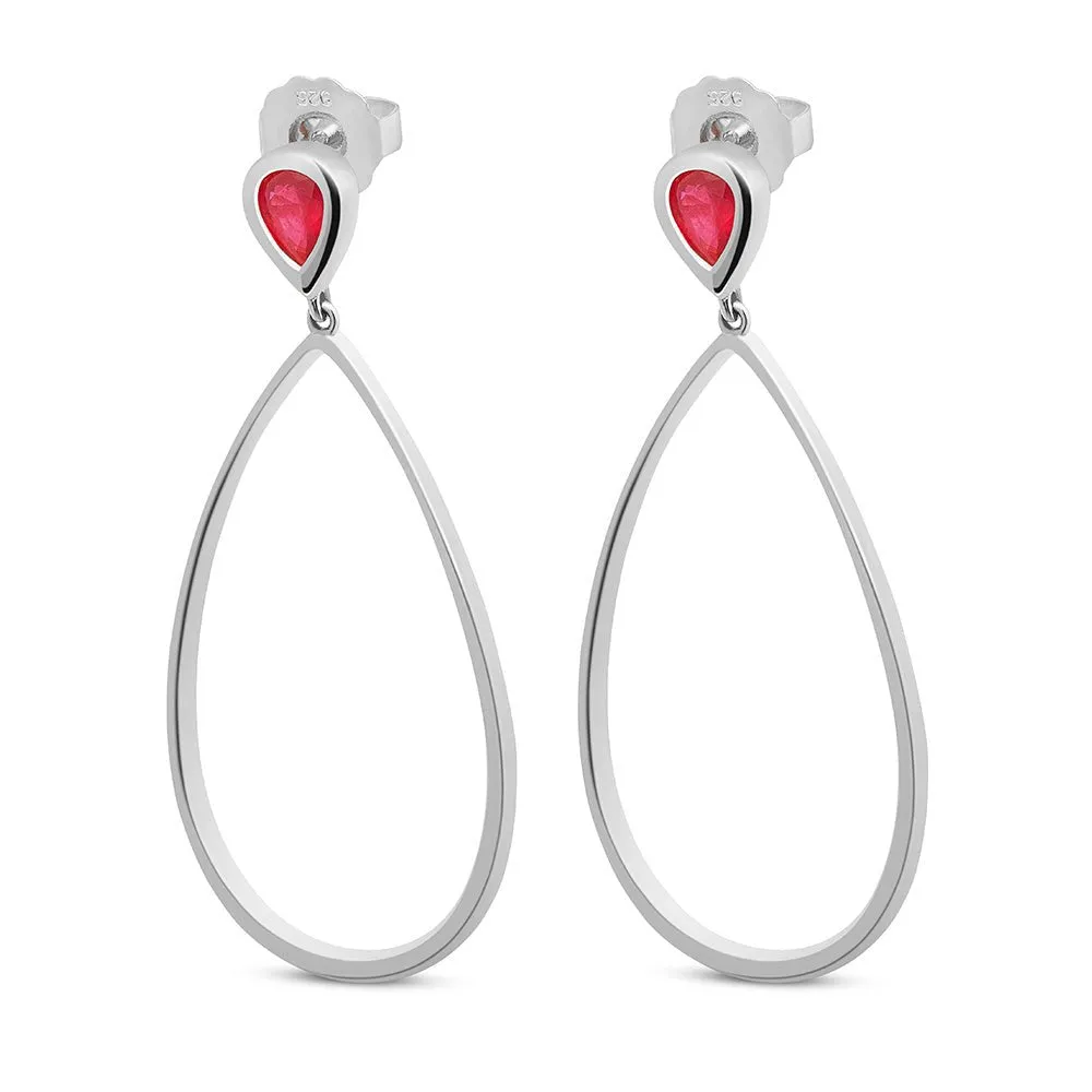 Petal Drop Earrings with Pear Cut Ruby in Sterling Silver