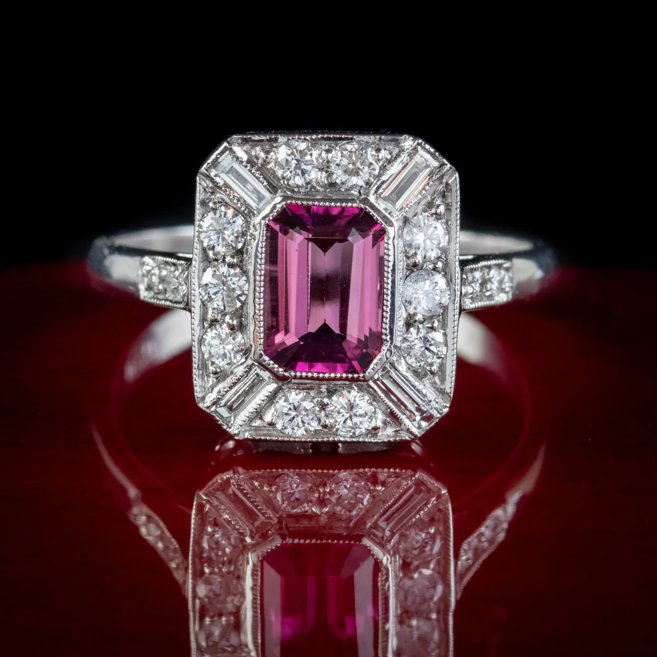 Pink Tourmaline Diamond Cluster Ring 18Ct White Gold 1Ct Of Diamond