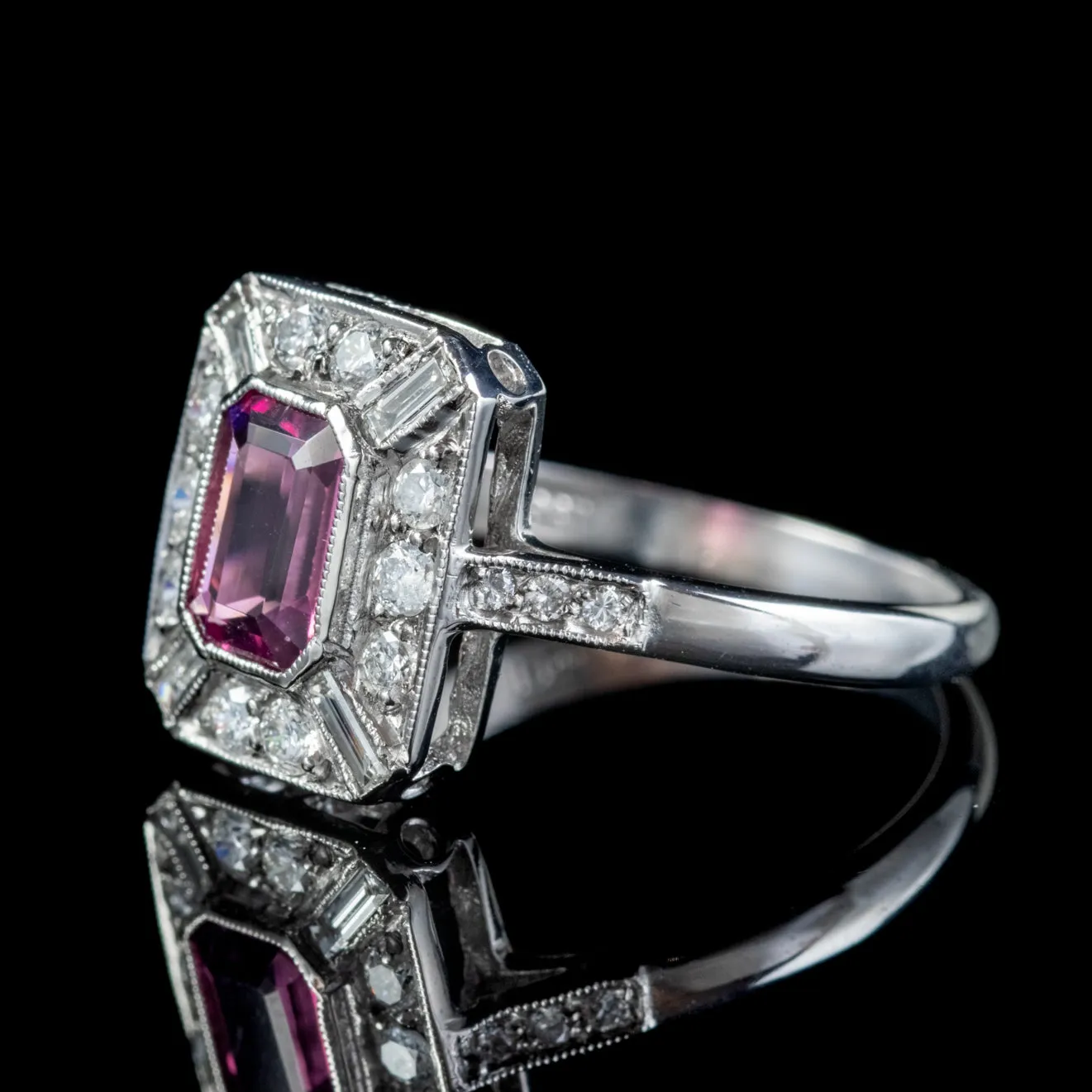 Pink Tourmaline Diamond Cluster Ring 18Ct White Gold 1Ct Of Diamond