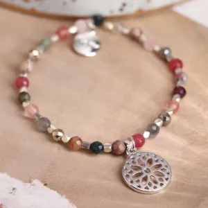 POM Mixed Pink Bead and Silver Plated Mandala Bracelet